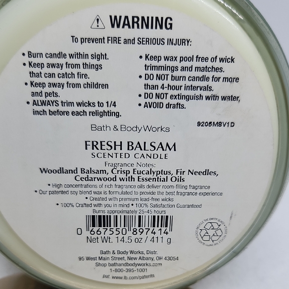 Bath & Body Works 3-Wick Scented Candle in Fresh Balsam NEW - Picture 4 of 4